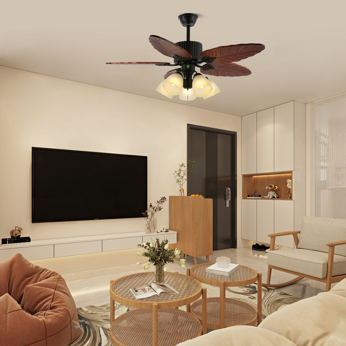 Banana Wood Leaves Ceiling Fan Light - view 4