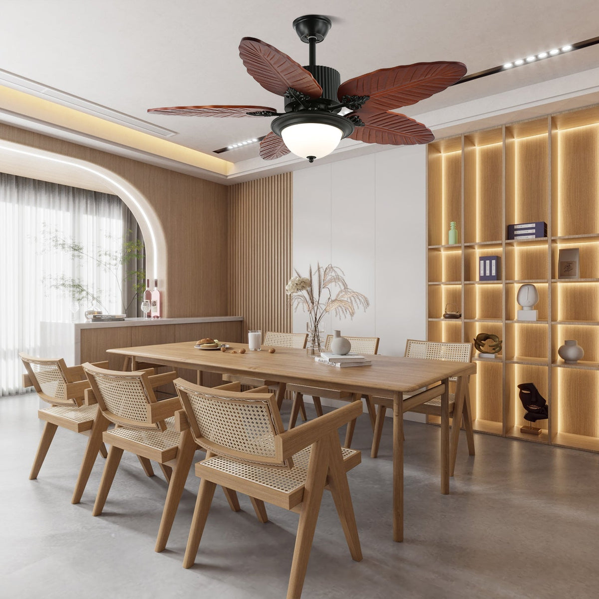 Banana Wood Leaves Ceiling Fan Light - view 3