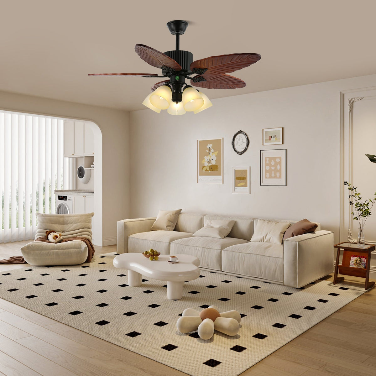 Banana Wood Leaves Ceiling Fan Light - view 2