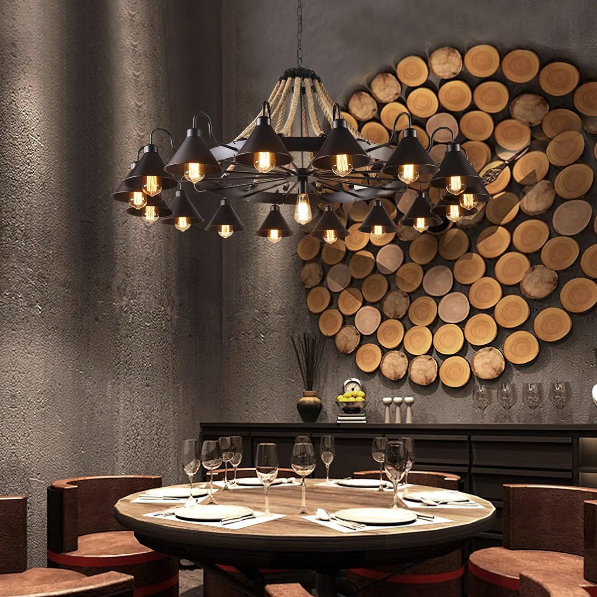 Hemp Rope Industrial Horn Chandelier - view 5