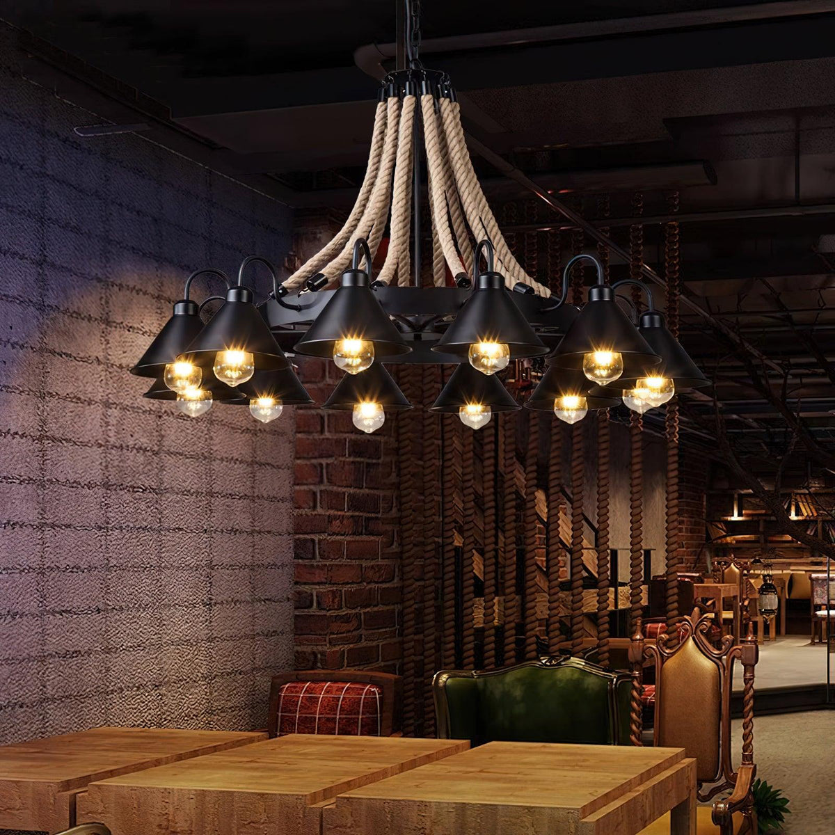 Hemp Rope Industrial Horn Chandelier - view 7