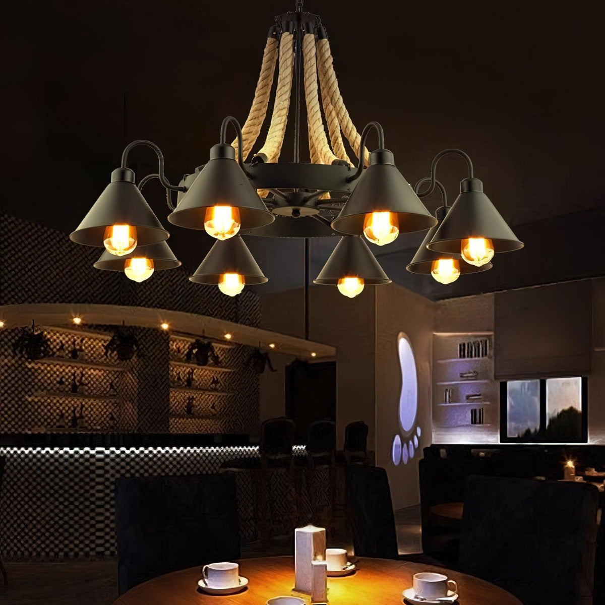 Hemp Rope Industrial Horn Chandelier - view 9
