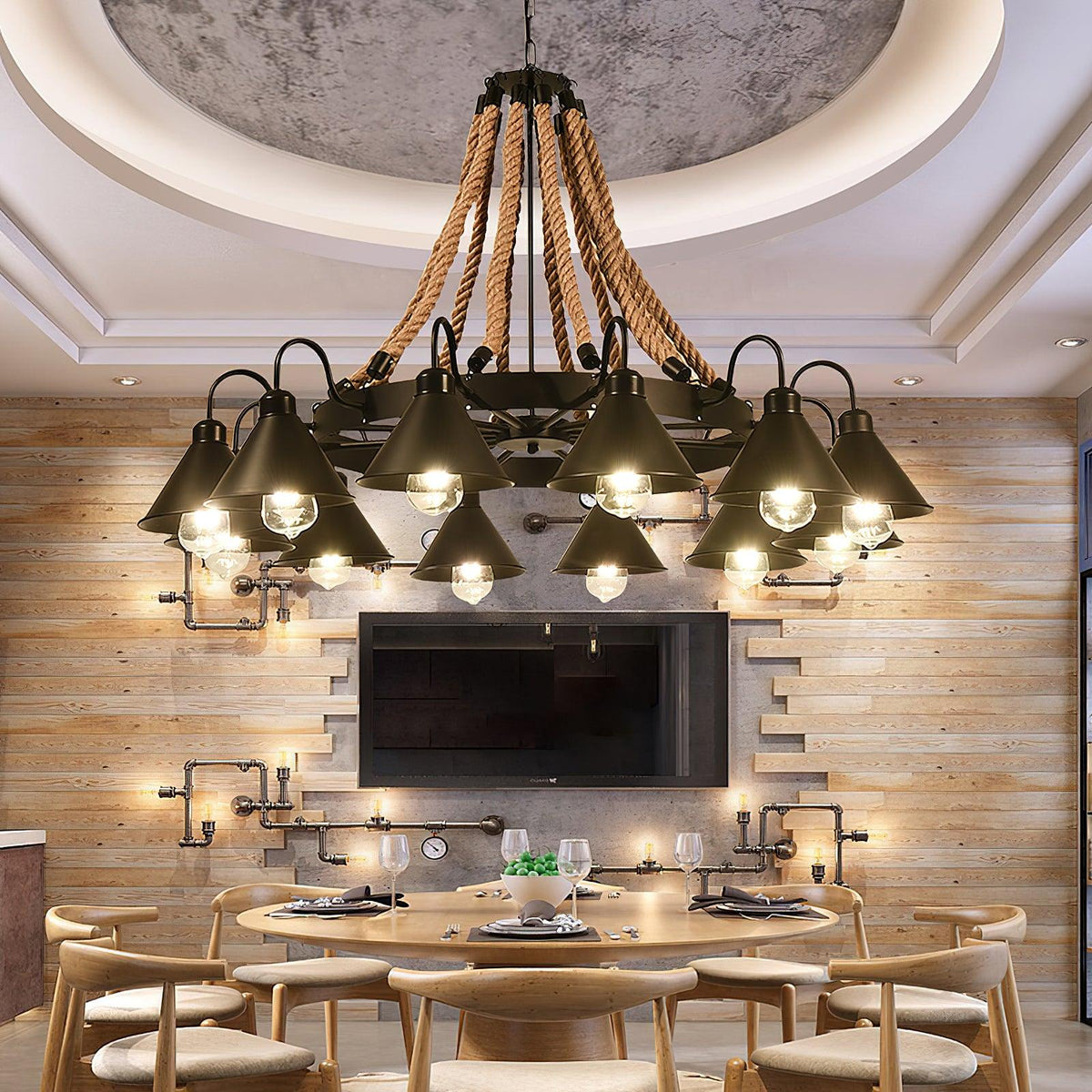 Hemp Rope Industrial Horn Chandelier - view 10