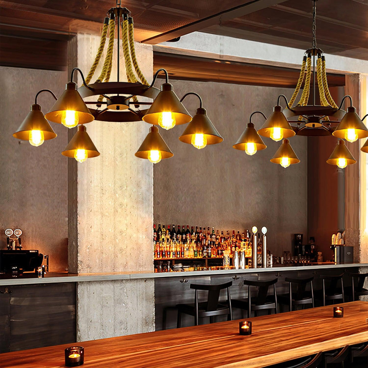 Hemp Rope Industrial Horn Chandelier - view 2