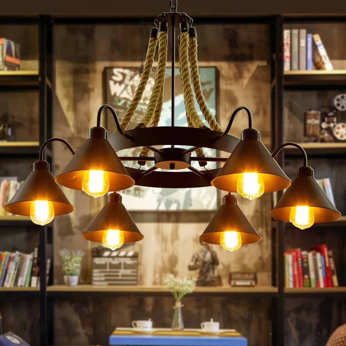Hemp Rope Industrial Horn Chandelier - view 3