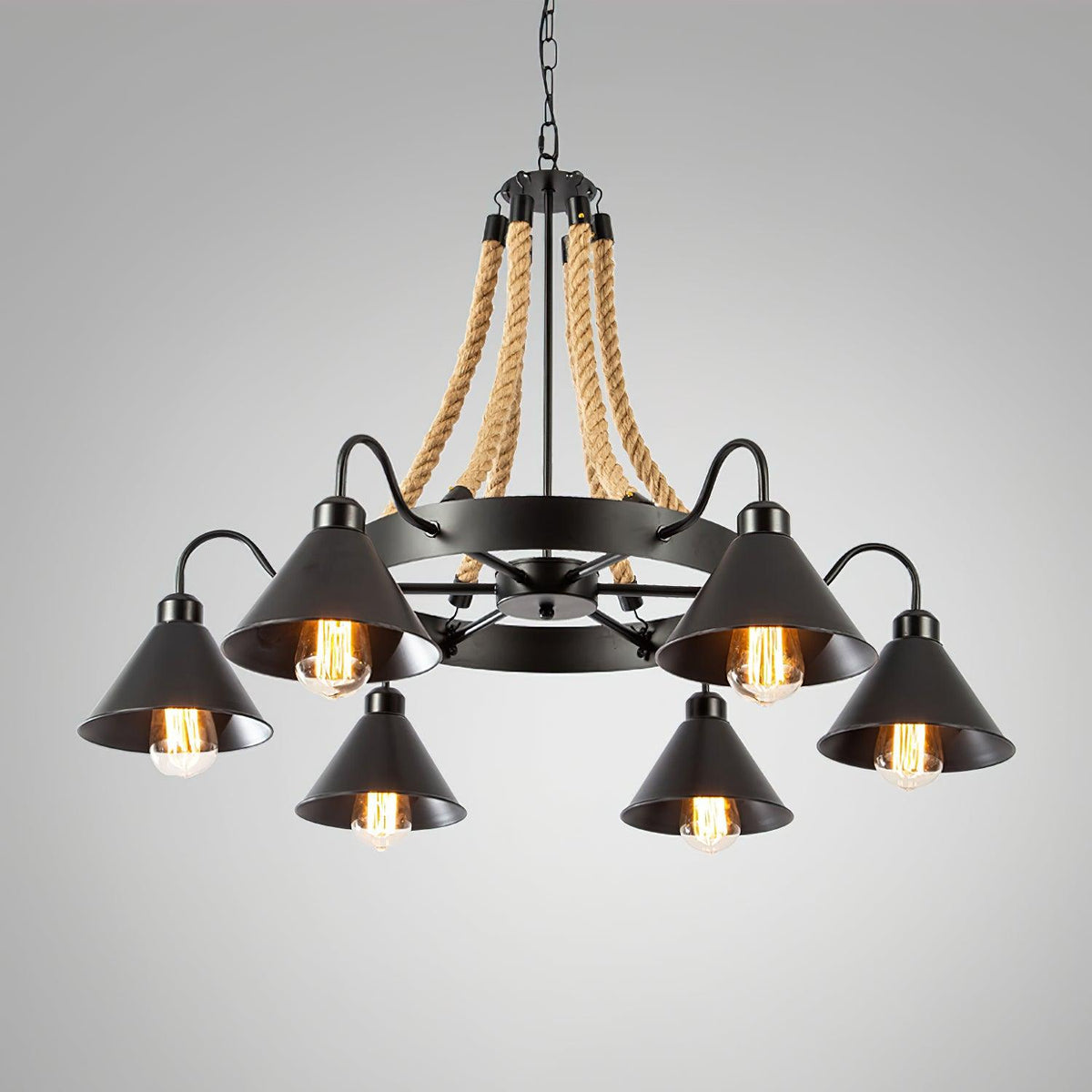 Hemp Rope Industrial Horn Chandelier - view 19