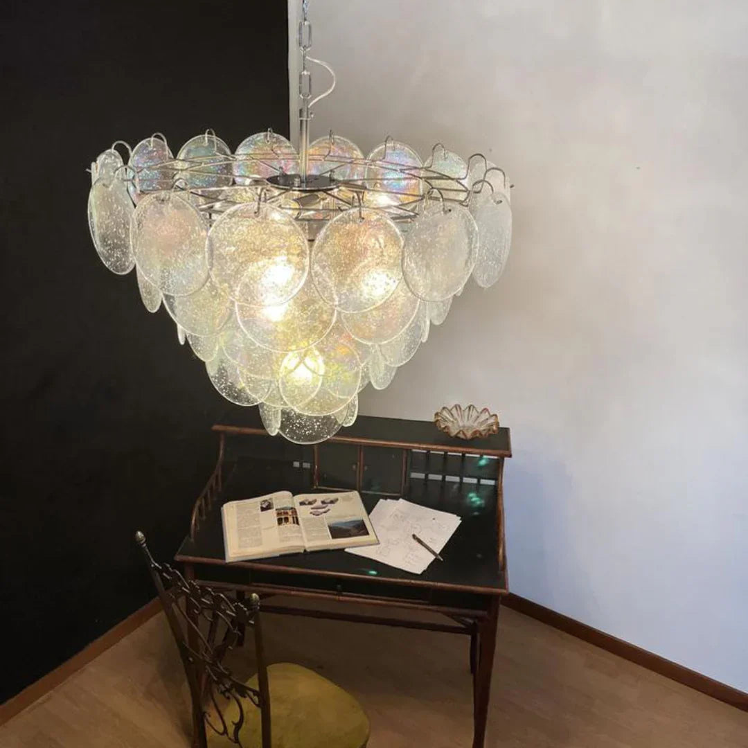 Elegant Murano Disc Iridescent Chandelier