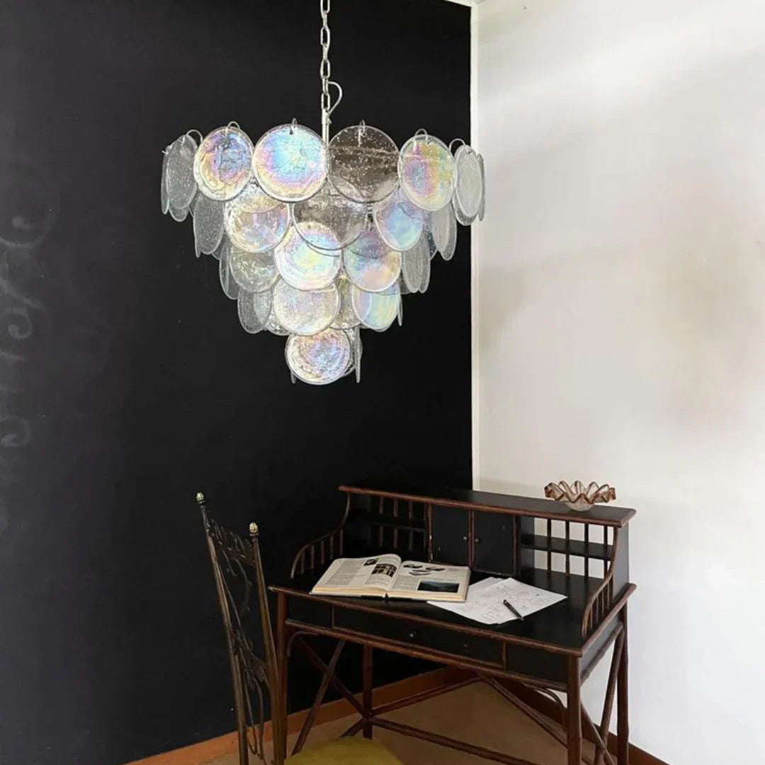 Elegant Murano Disc Iridescent Chandelier