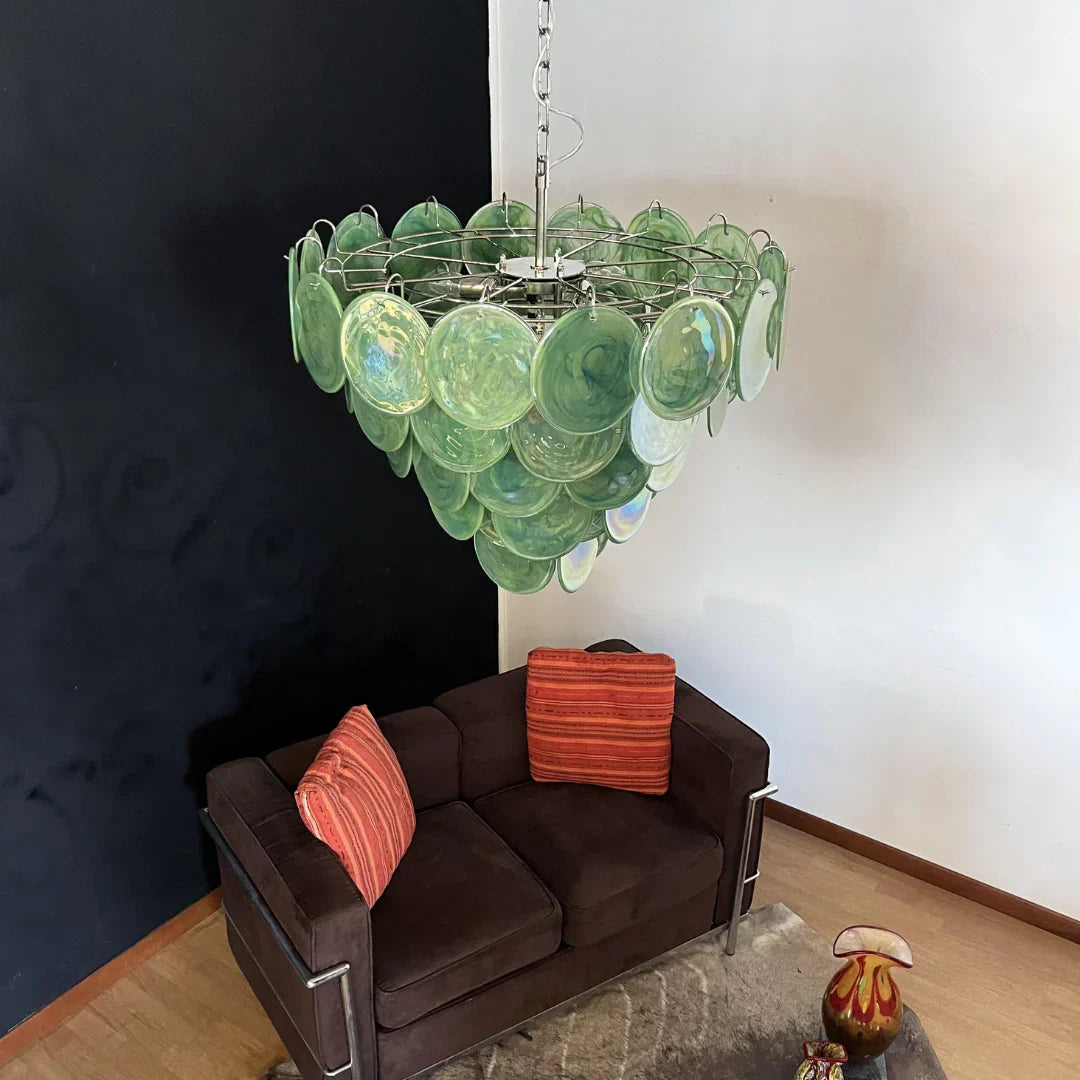 Elegant Green Murano Disc Chandelier - view 17