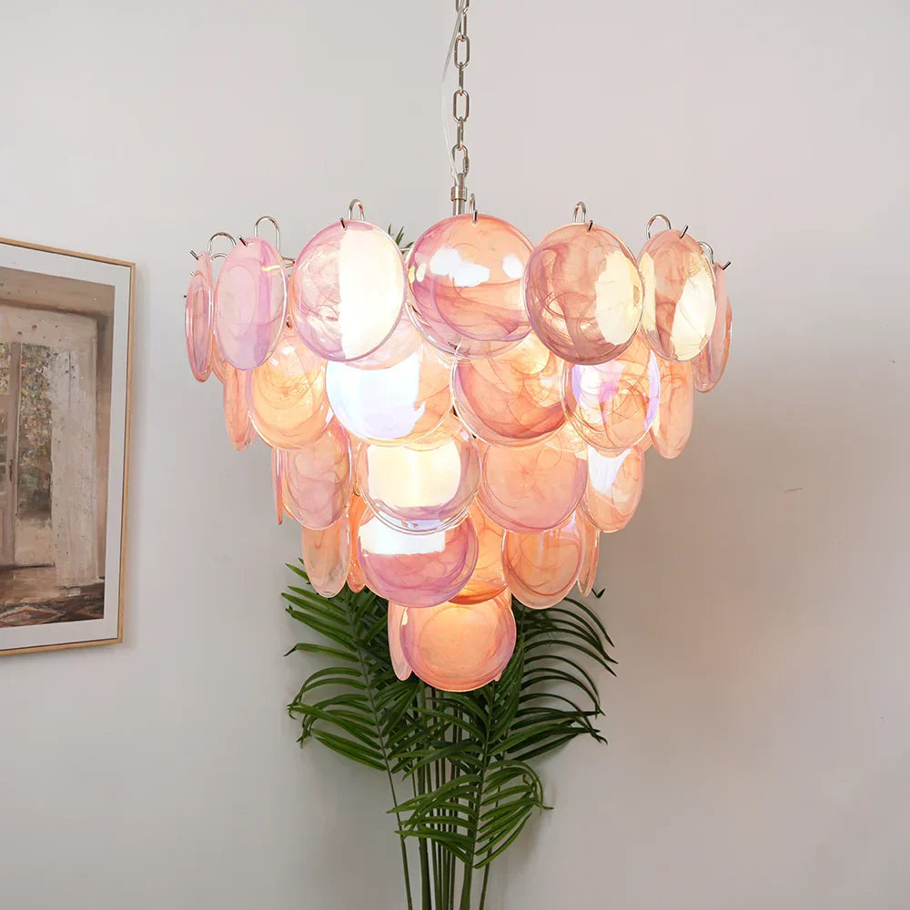 Elegant Pink Murano Disc Chandelier - view 2