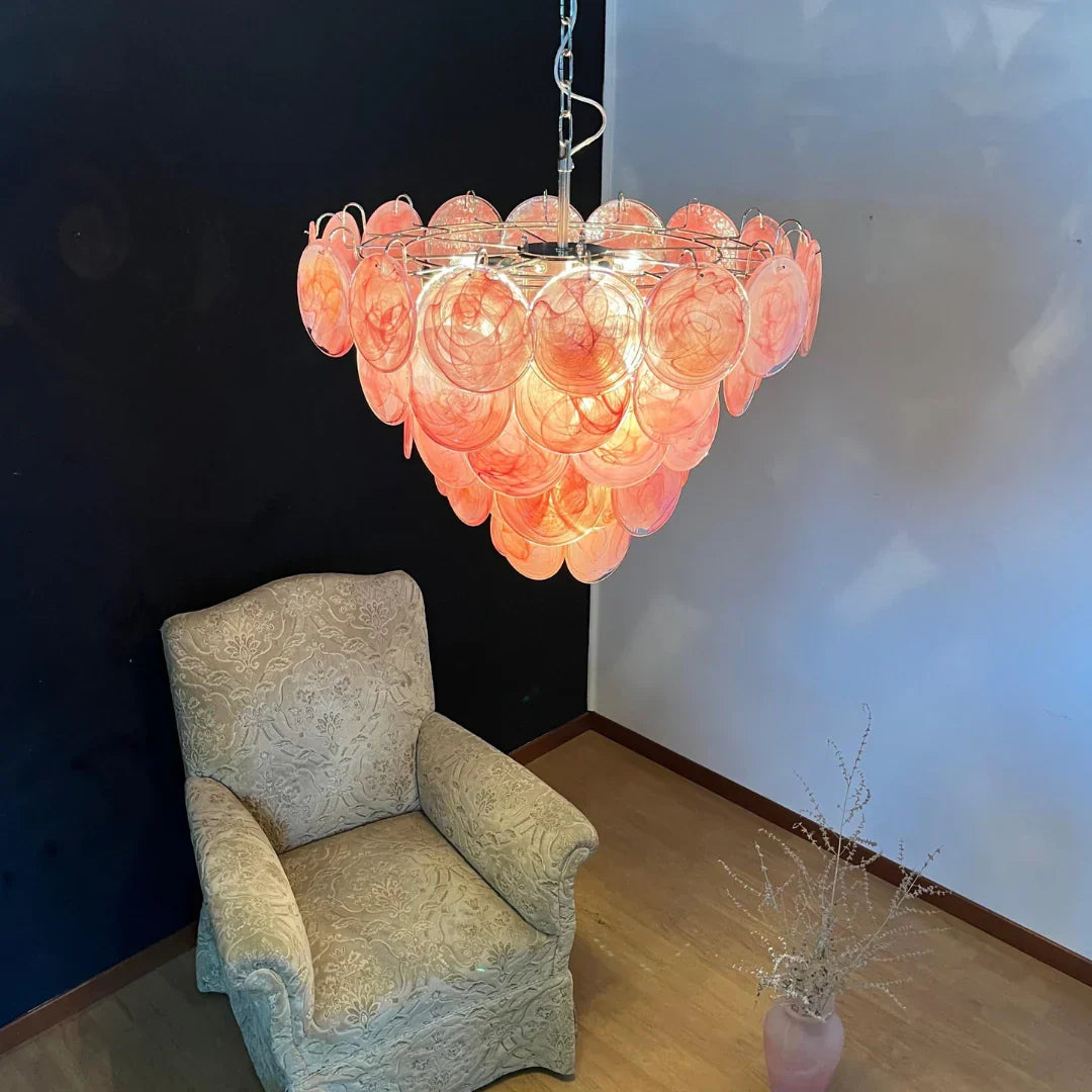 Elegant Pink Murano Disc Chandelier - view 7