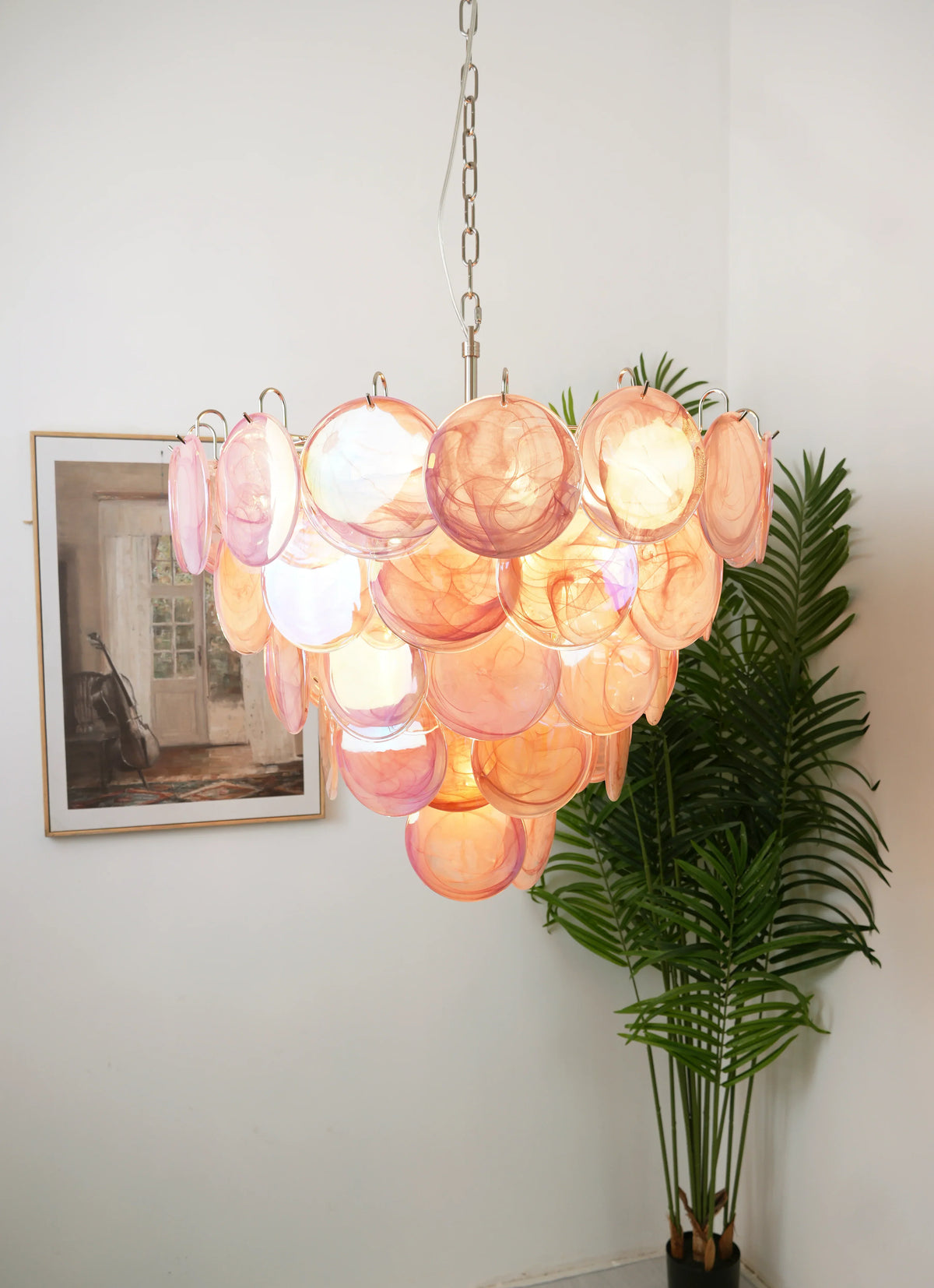 Elegant Pink Murano Disc Chandelier - view 8