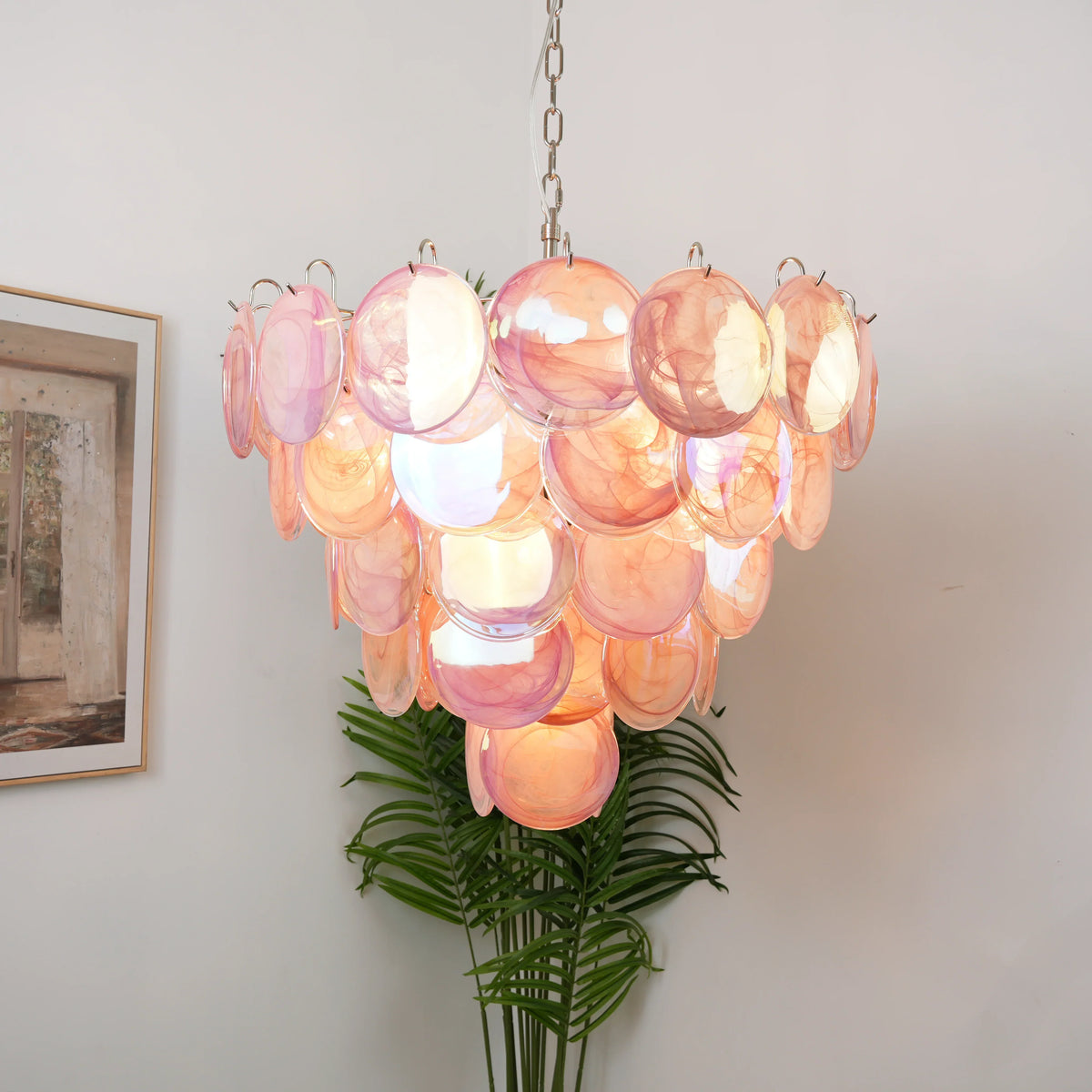 Elegant Pink Murano Disc Chandelier - view 10