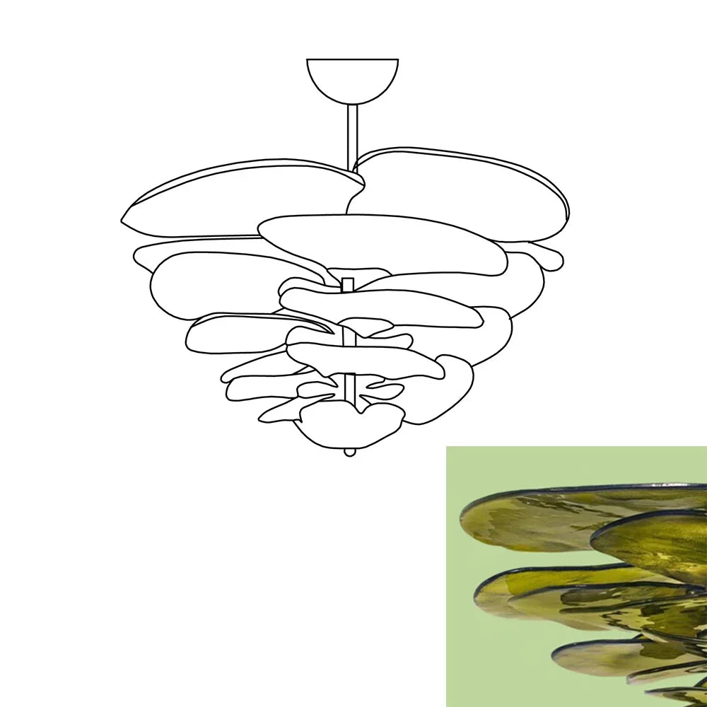 Textured Glass Leaf Green Chandelier - view 12