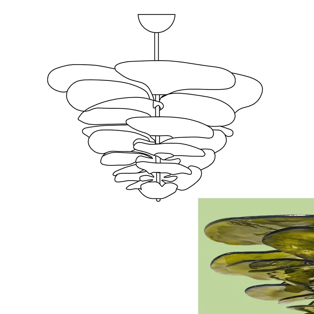 Textured Glass Leaf Green Chandelier - view 13