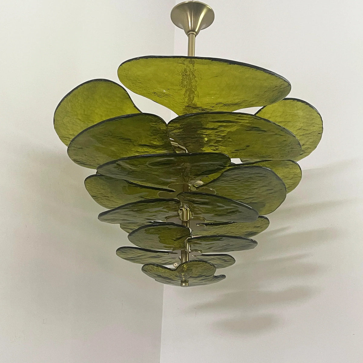 Textured Glass Leaf Green Chandelier - view 8