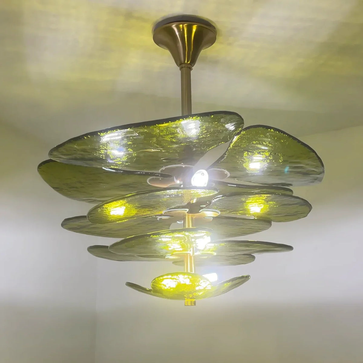 Textured Glass Leaf Green Chandelier - view 4