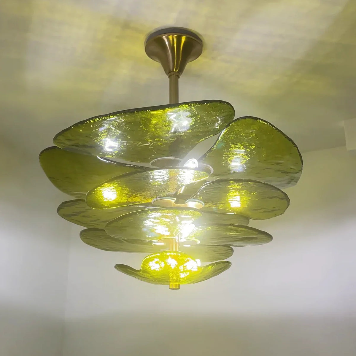 Textured Glass Leaf Green Chandelier - view 2