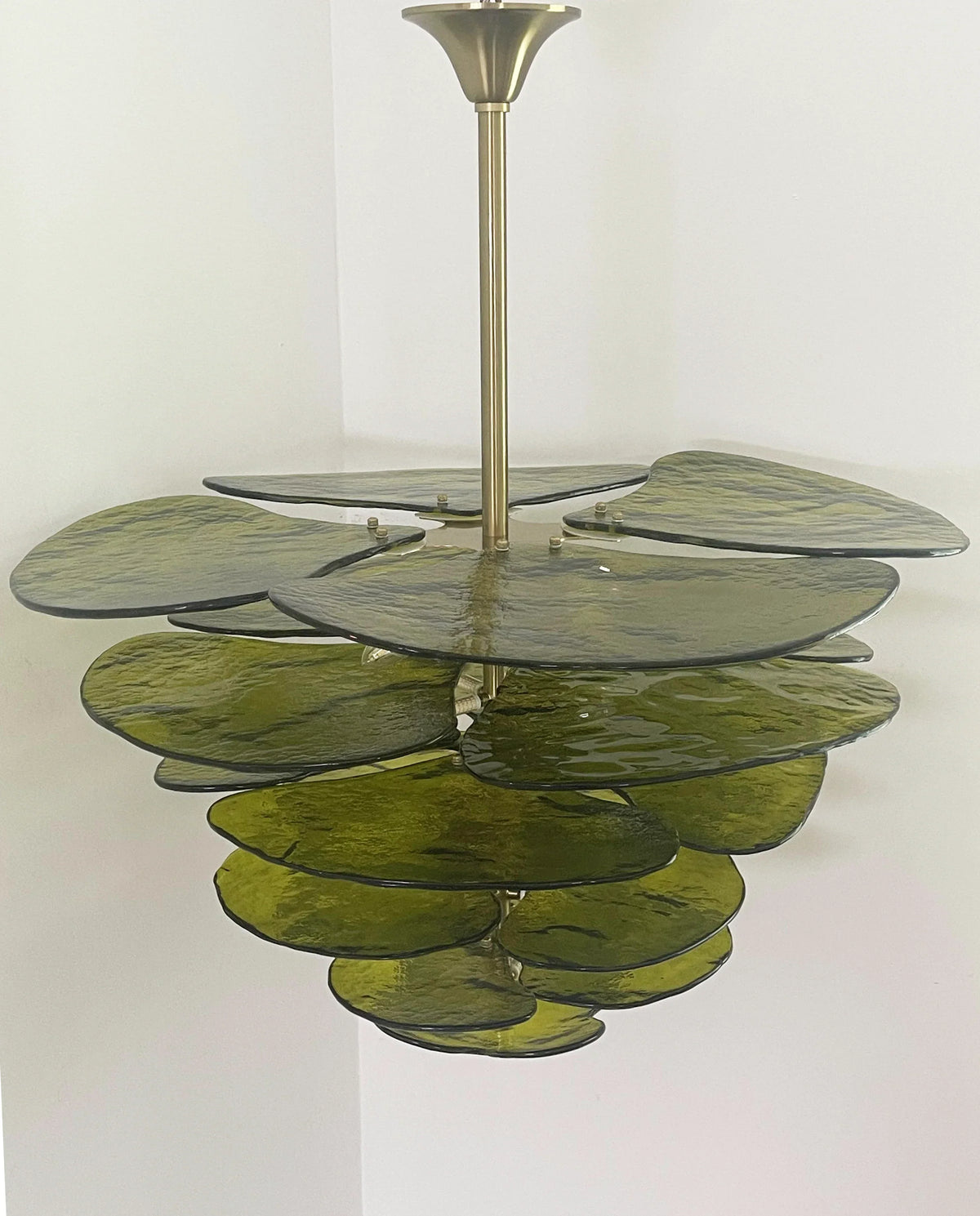 Textured Glass Leaf Green Chandelier - view 6