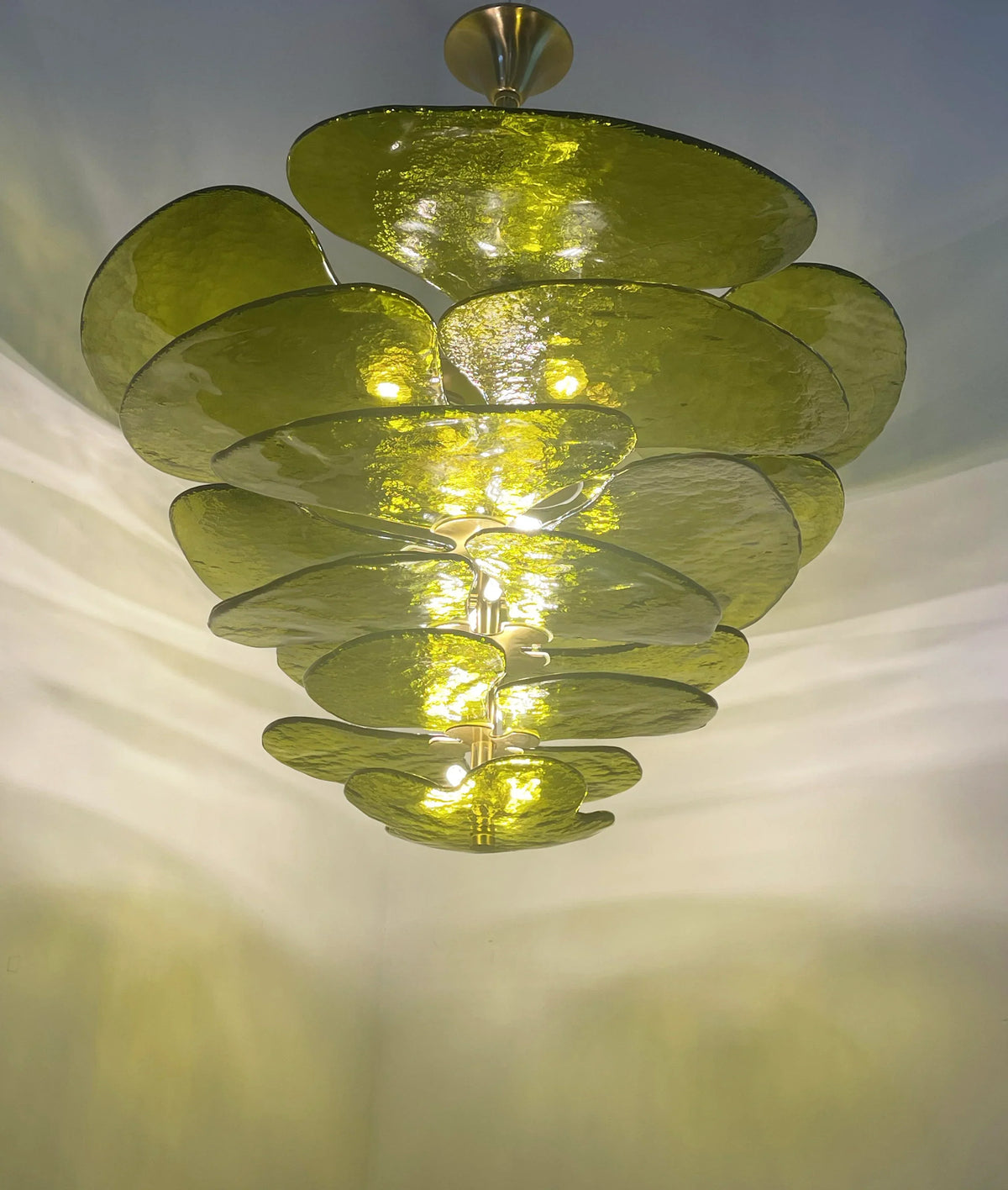 Textured Glass Leaf Green Chandelier - view 3
