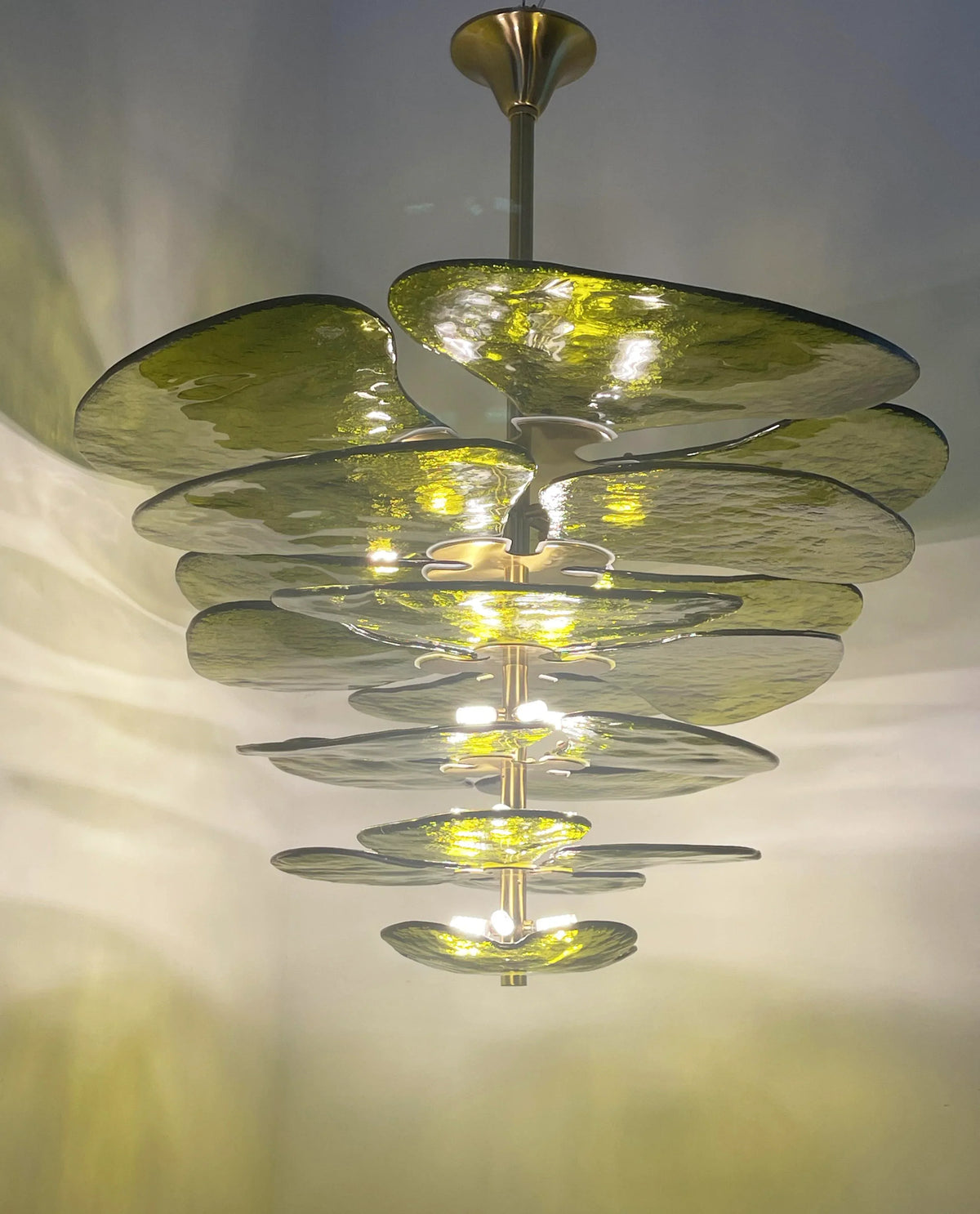 Textured Glass Leaf Green Chandelier - view 7