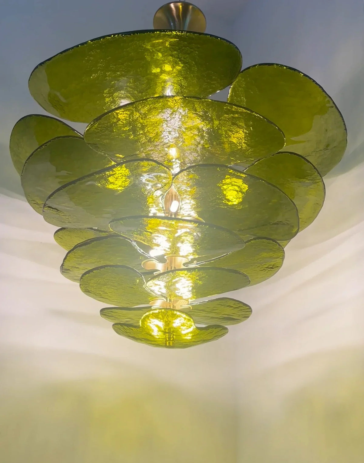 Textured Glass Leaf Green Chandelier - view 9