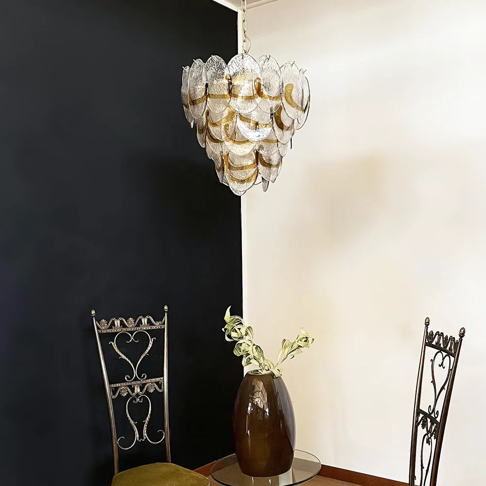 Mazzega Murano Transparent Amber Glasses Chandelier - view 2