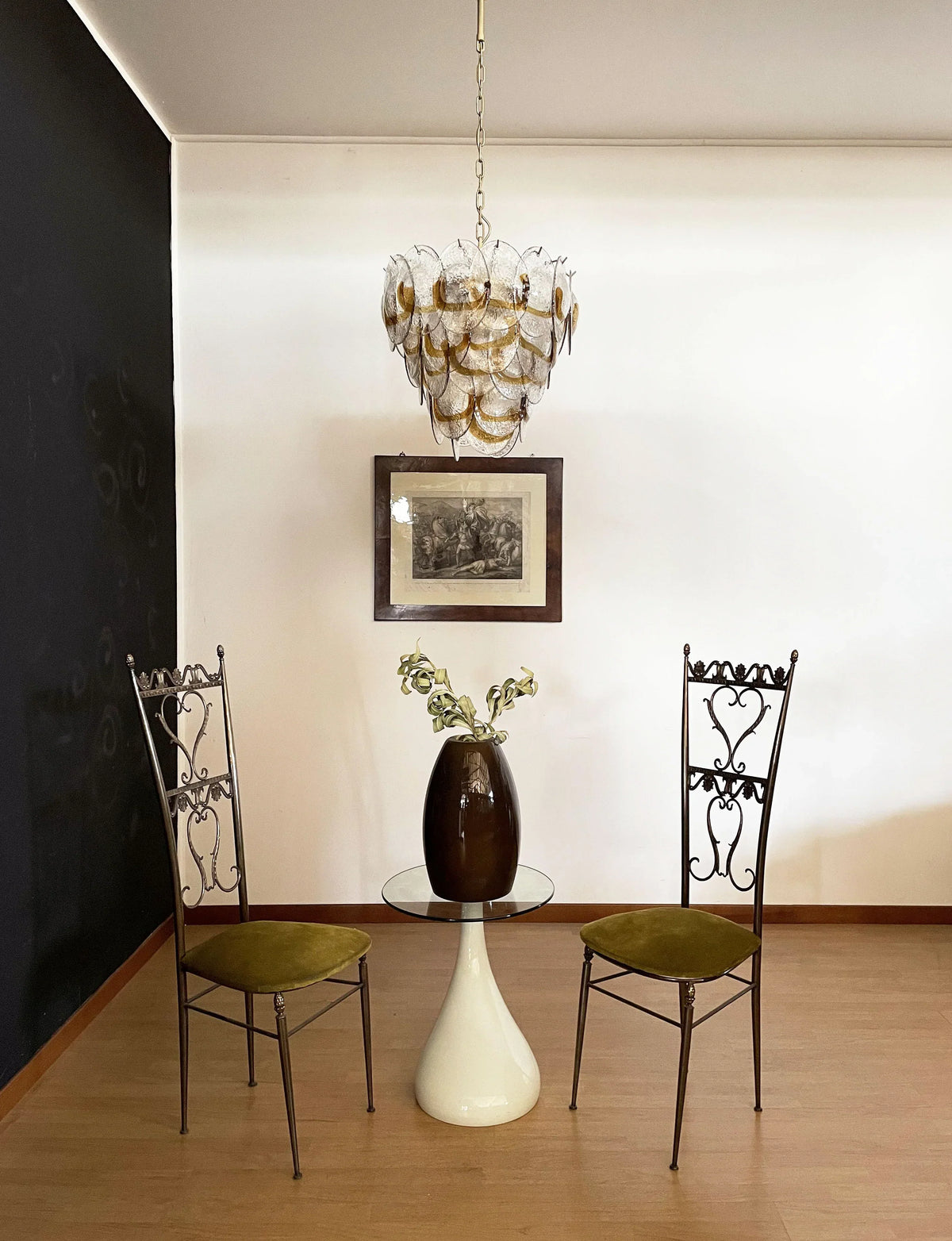 Mazzega Murano Transparent Amber Glasses Chandelier - view 4