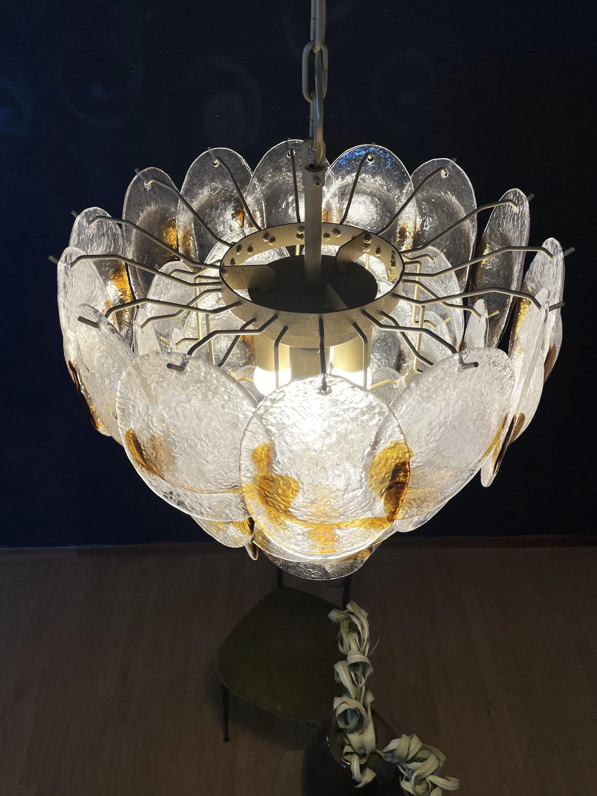 Mazzega Murano Transparent Amber Glasses Chandelier - view 8