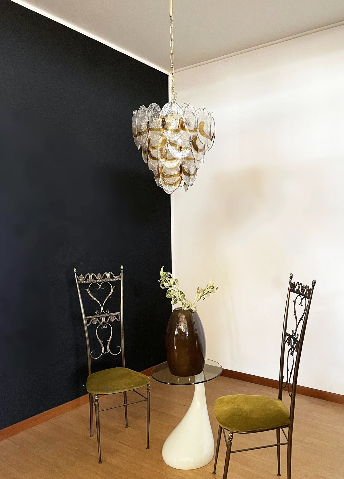 Mazzega Murano Transparent Amber Glasses Chandelier - view 7