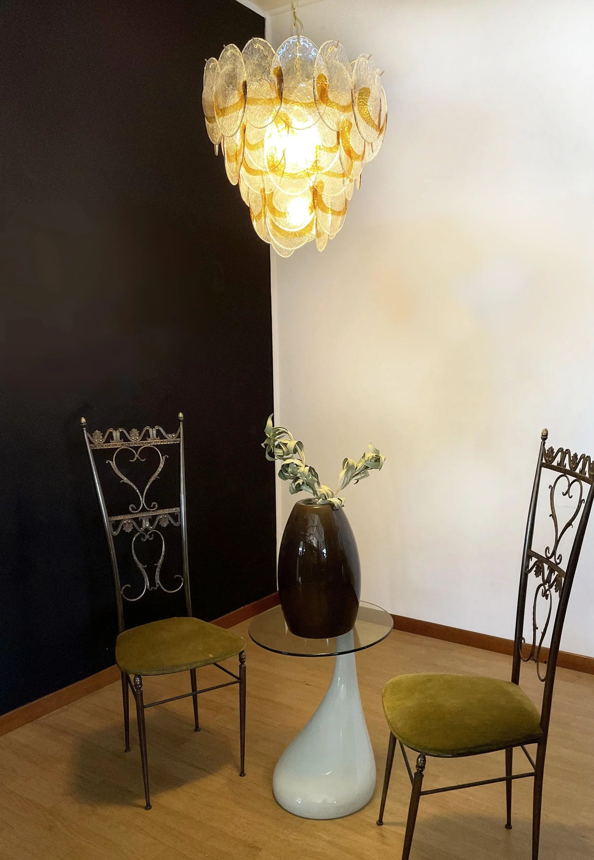 Mazzega Murano Transparent Amber Glasses Chandelier - view 3