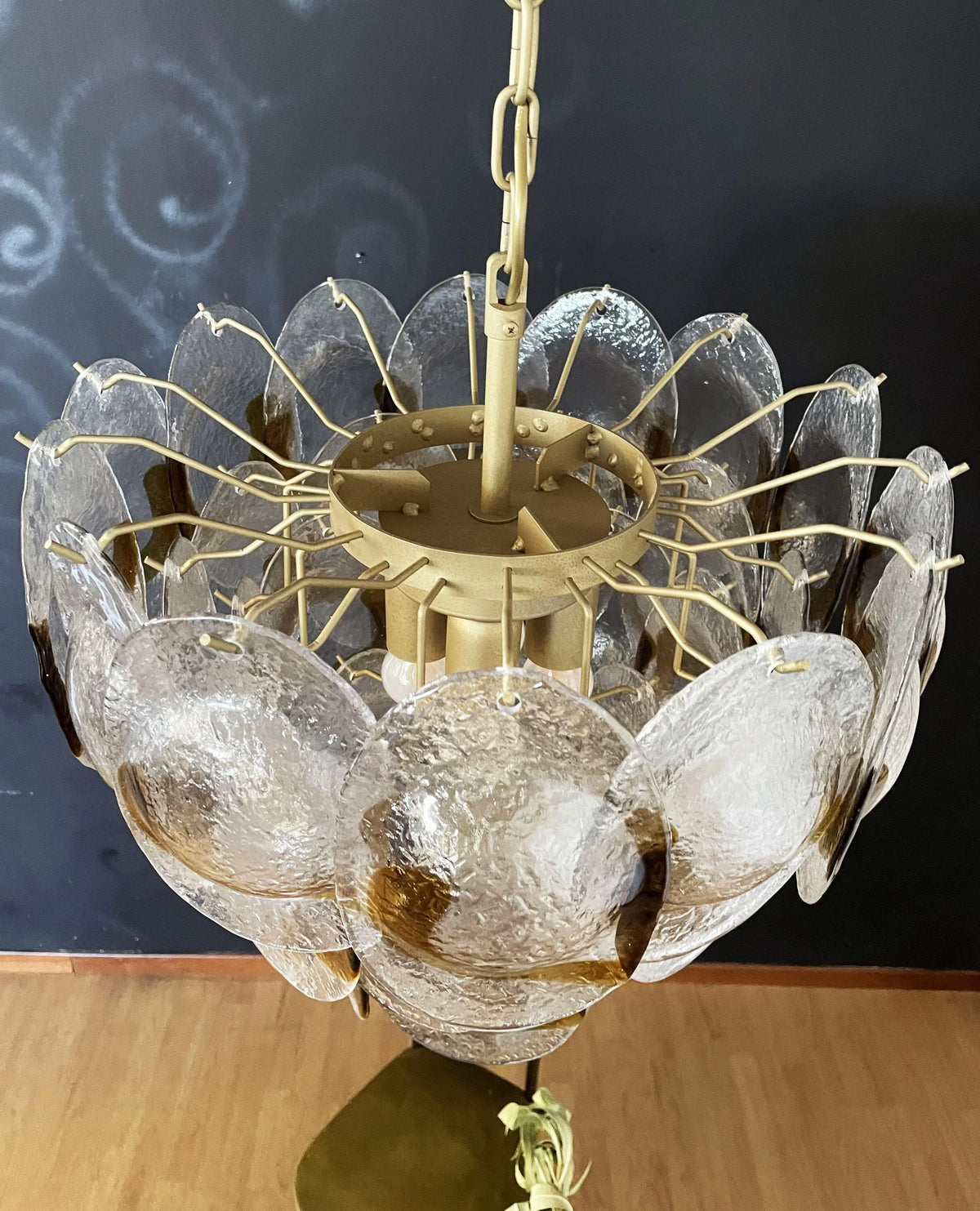 Mazzega Murano Transparent Amber Glasses Chandelier - view 9