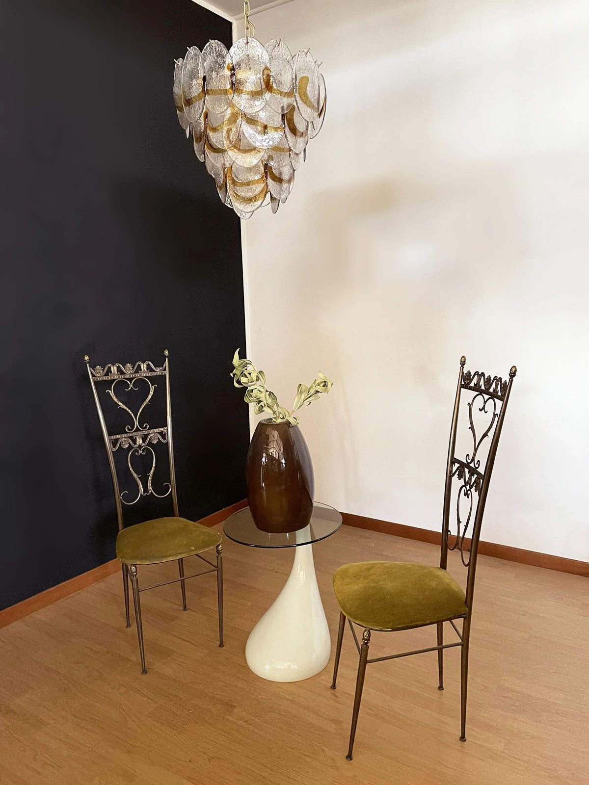 Mazzega Murano Transparent Amber Glasses Chandelier - view 5