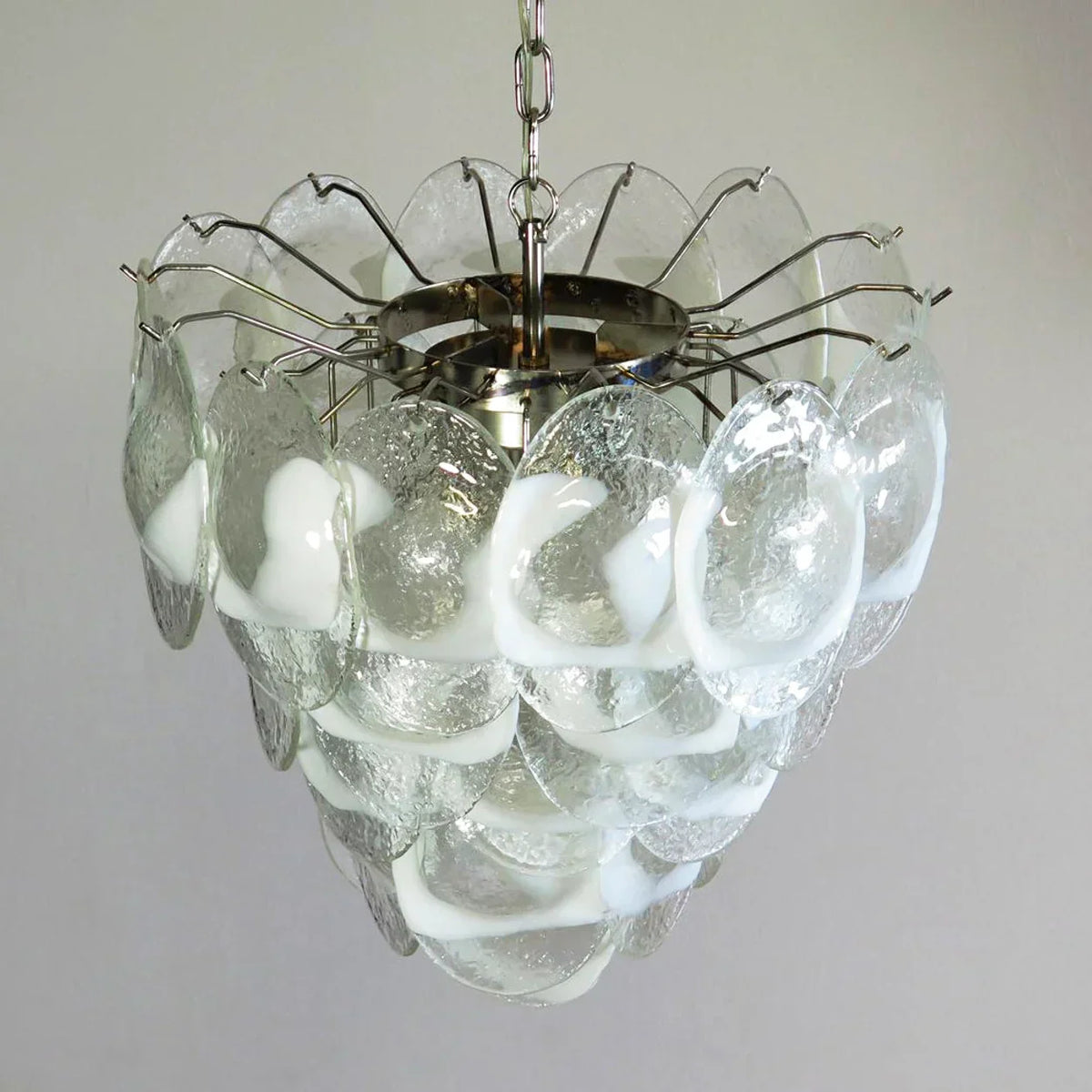 Mazzega Murano Transparent White Glasses Chandelier