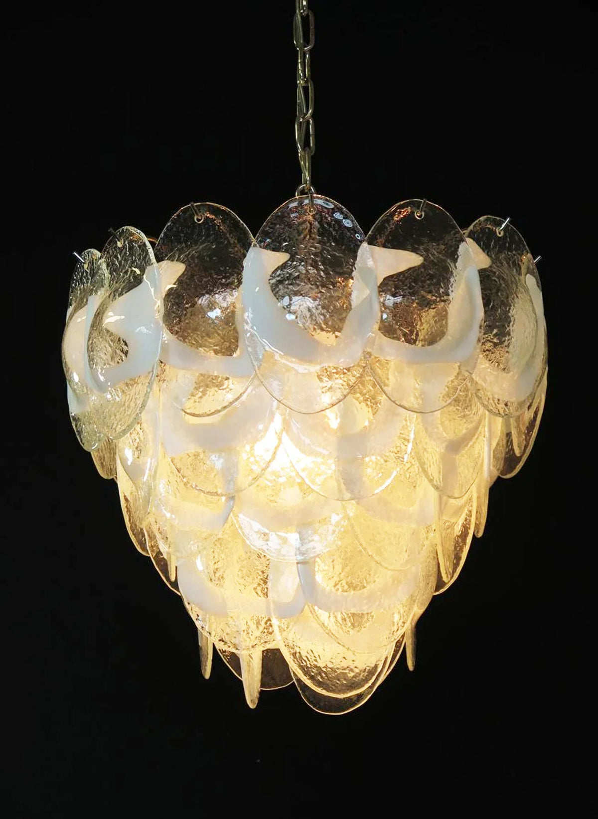 Mazzega Murano Transparent White Glasses Chandelier