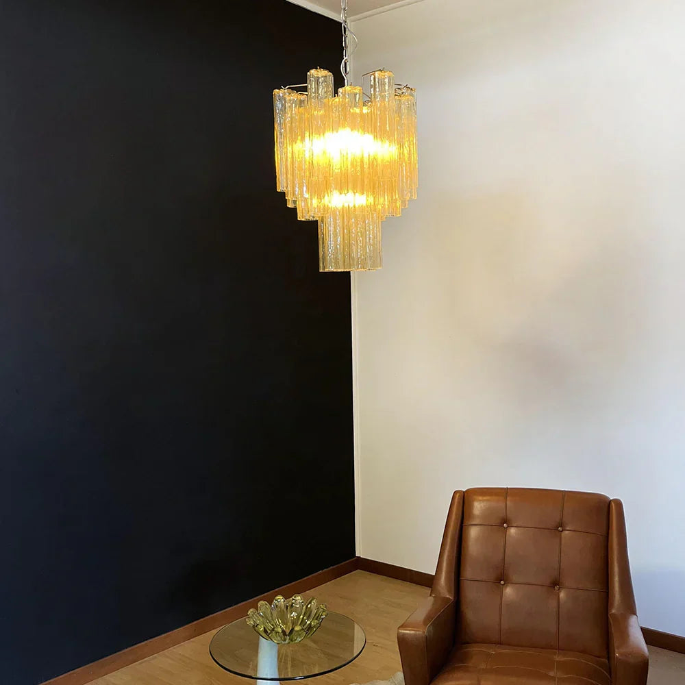 Fantastic Amber Murano Glass Tube Chandelier - view 2