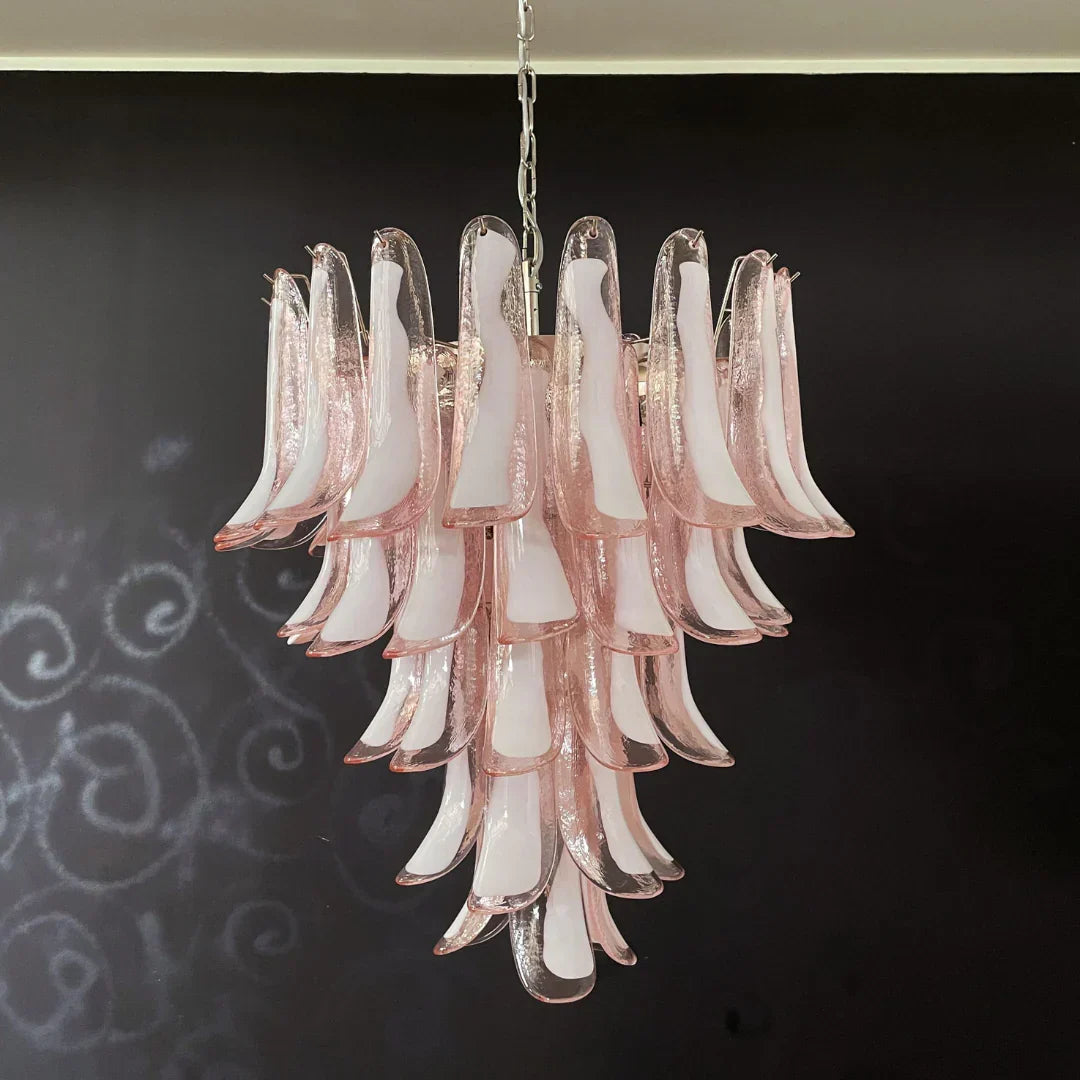 Vintage Pink Murano Glass Petals Chandelier