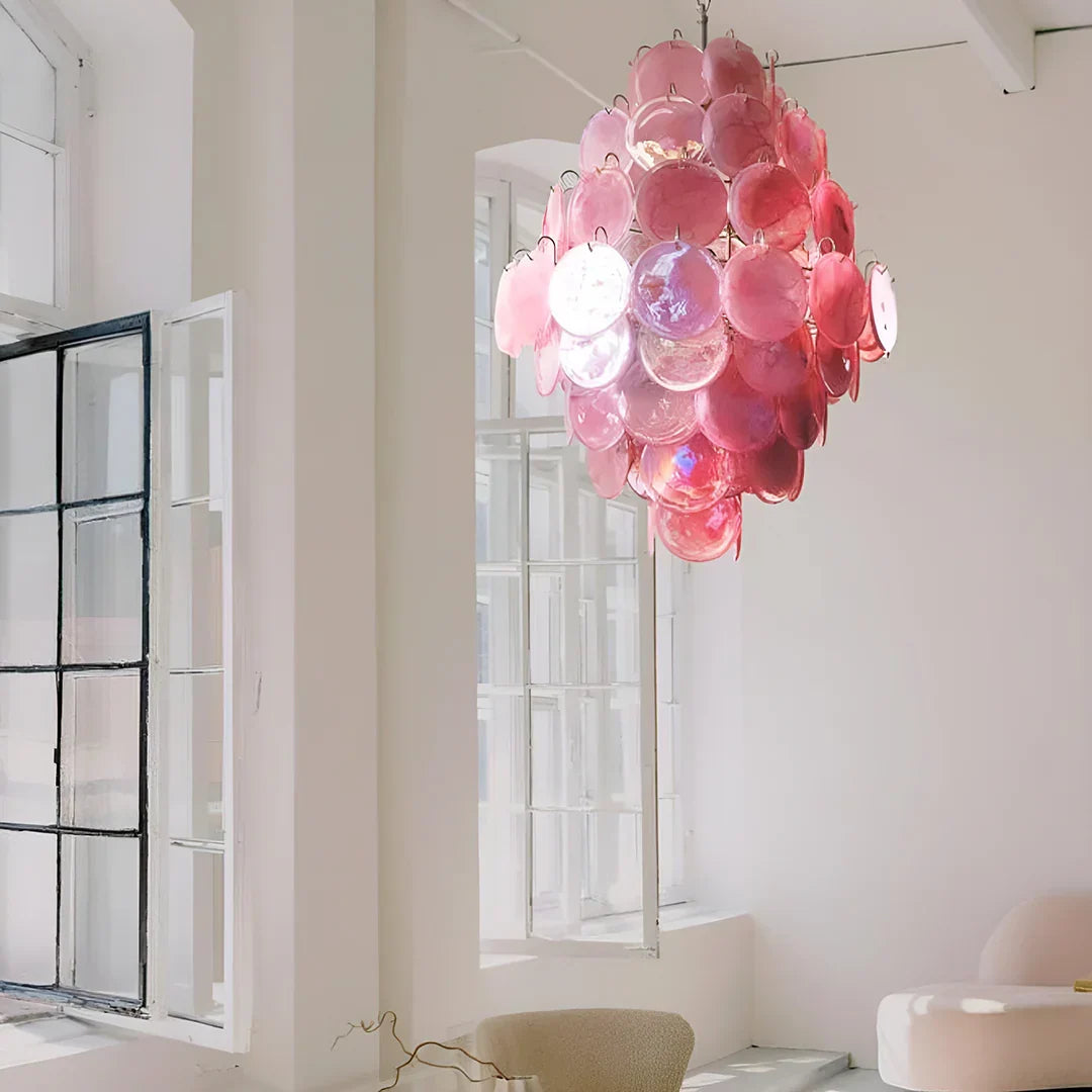 Huge Vintage Murano Pink Disks Chandelier - view 13