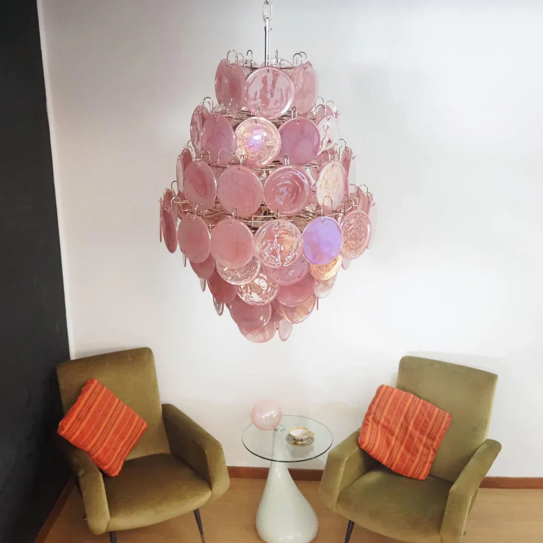 Huge Vintage Murano Pink Disks Chandelier - view 5