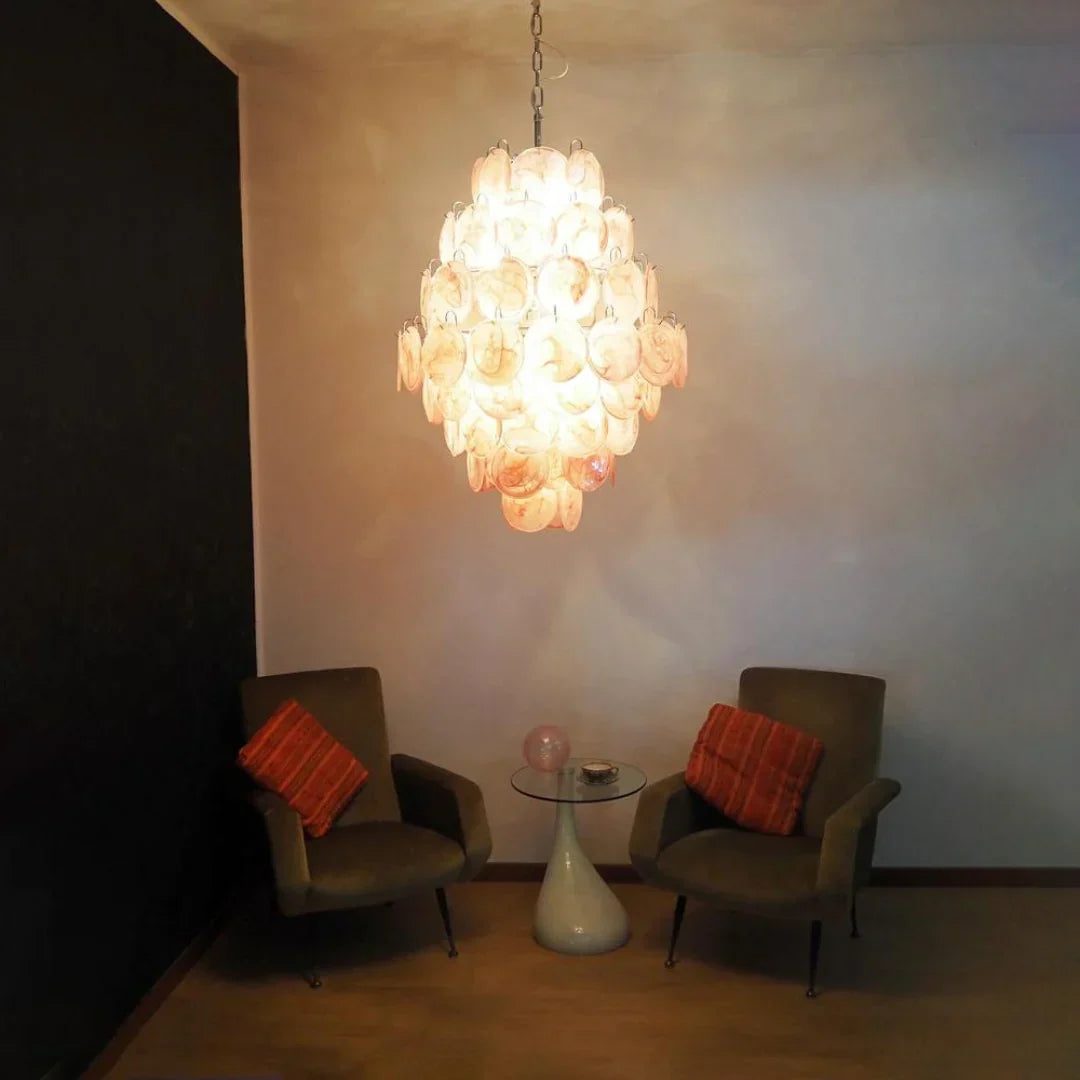Huge Vintage Murano Pink Disks Chandelier - view 2