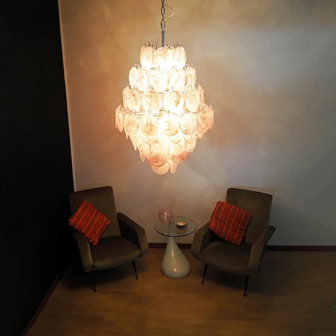 Huge Vintage Murano Pink Disks Chandelier - view 4