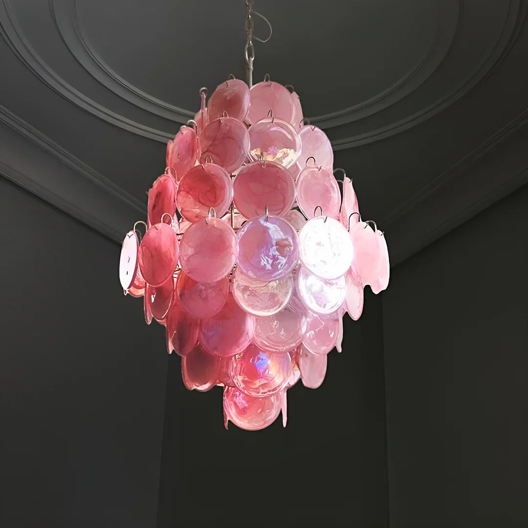 Huge Vintage Murano Pink Disks Chandelier - view 14