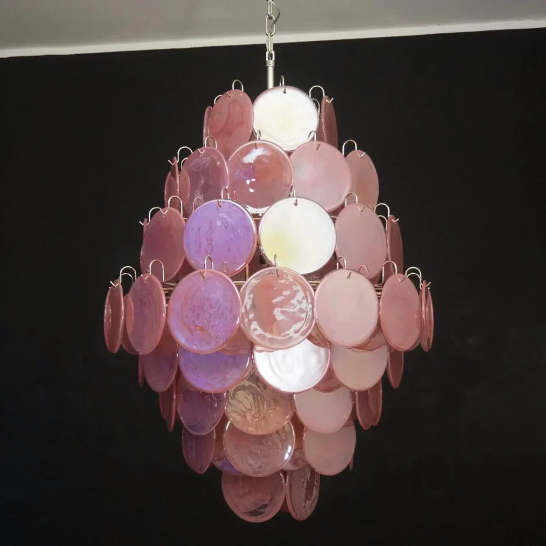 Huge Vintage Murano Pink Disks Chandelier - view 16