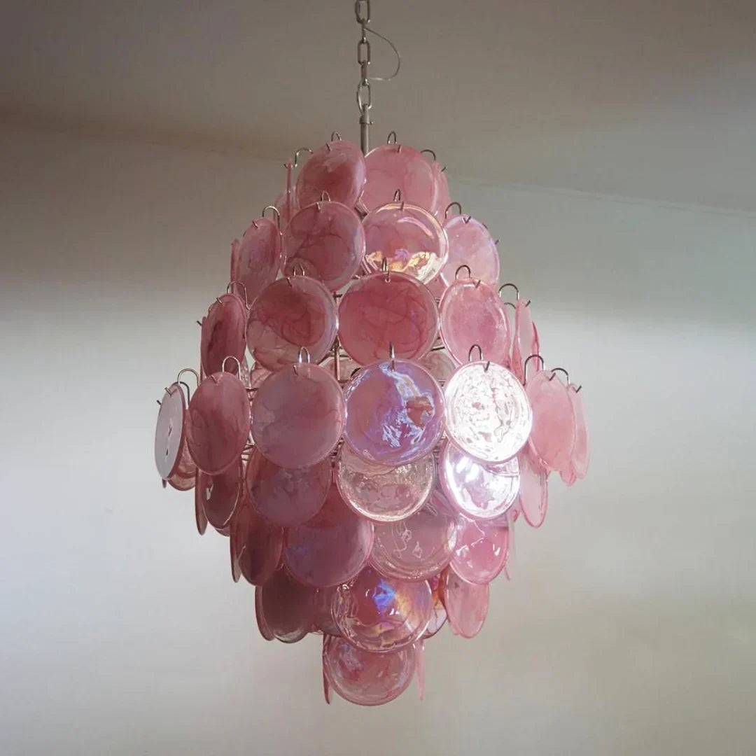 Huge Vintage Murano Pink Disks Chandelier - view 17
