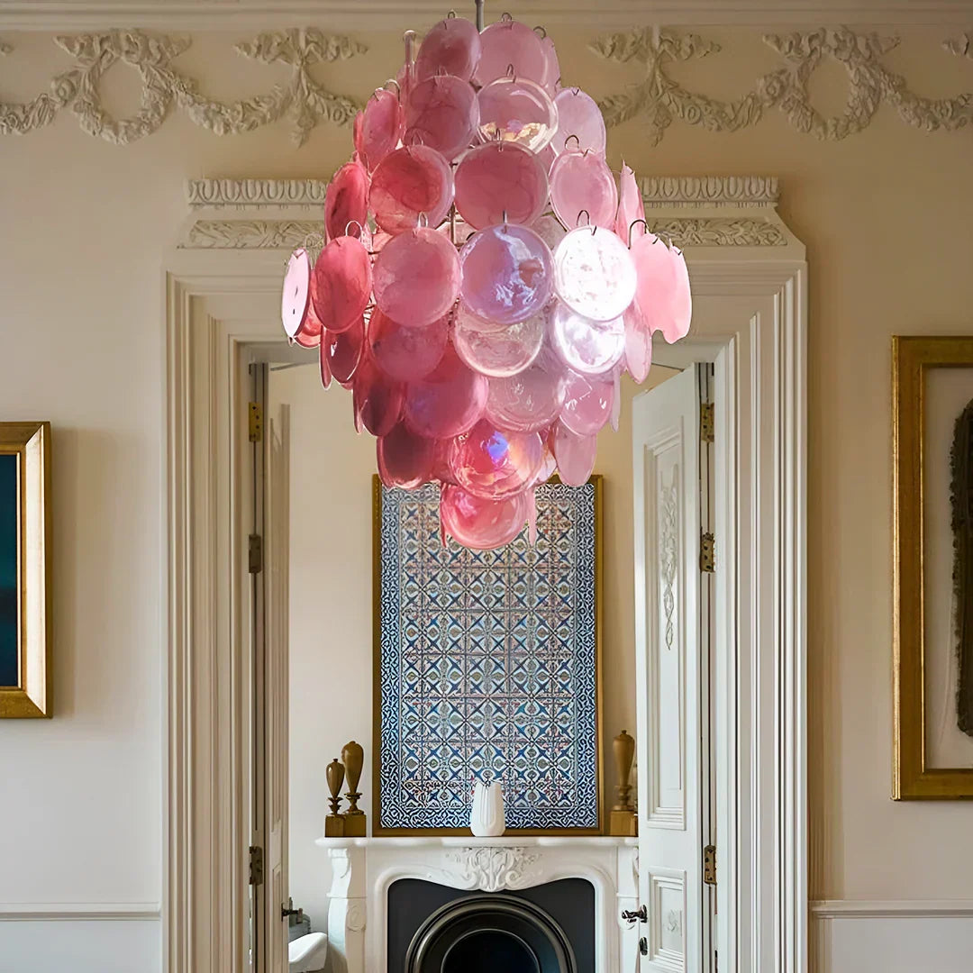 Huge Vintage Murano Pink Disks Chandelier - view 6