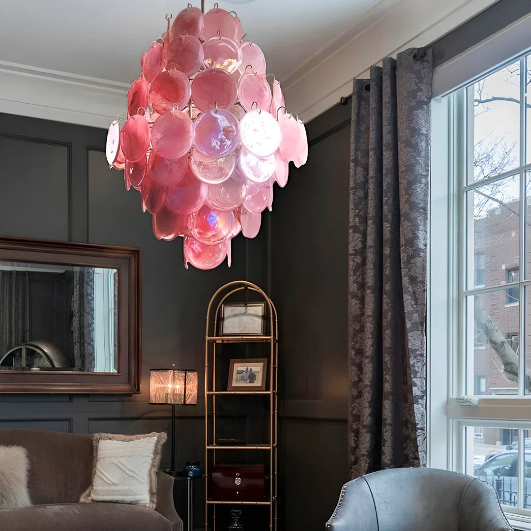 Huge Vintage Murano Pink Disks Chandelier - view 10