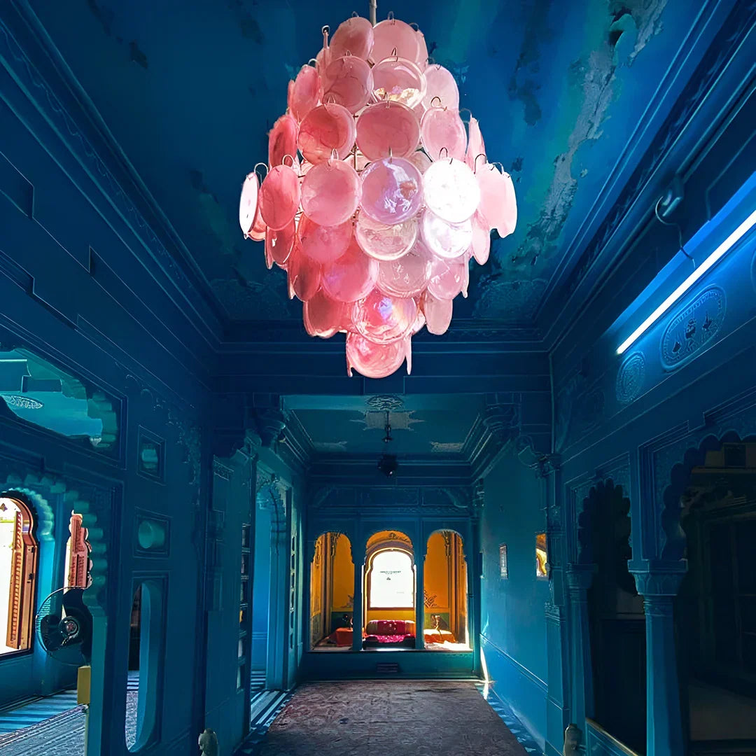 Huge Vintage Murano Pink Disks Chandelier - view 8