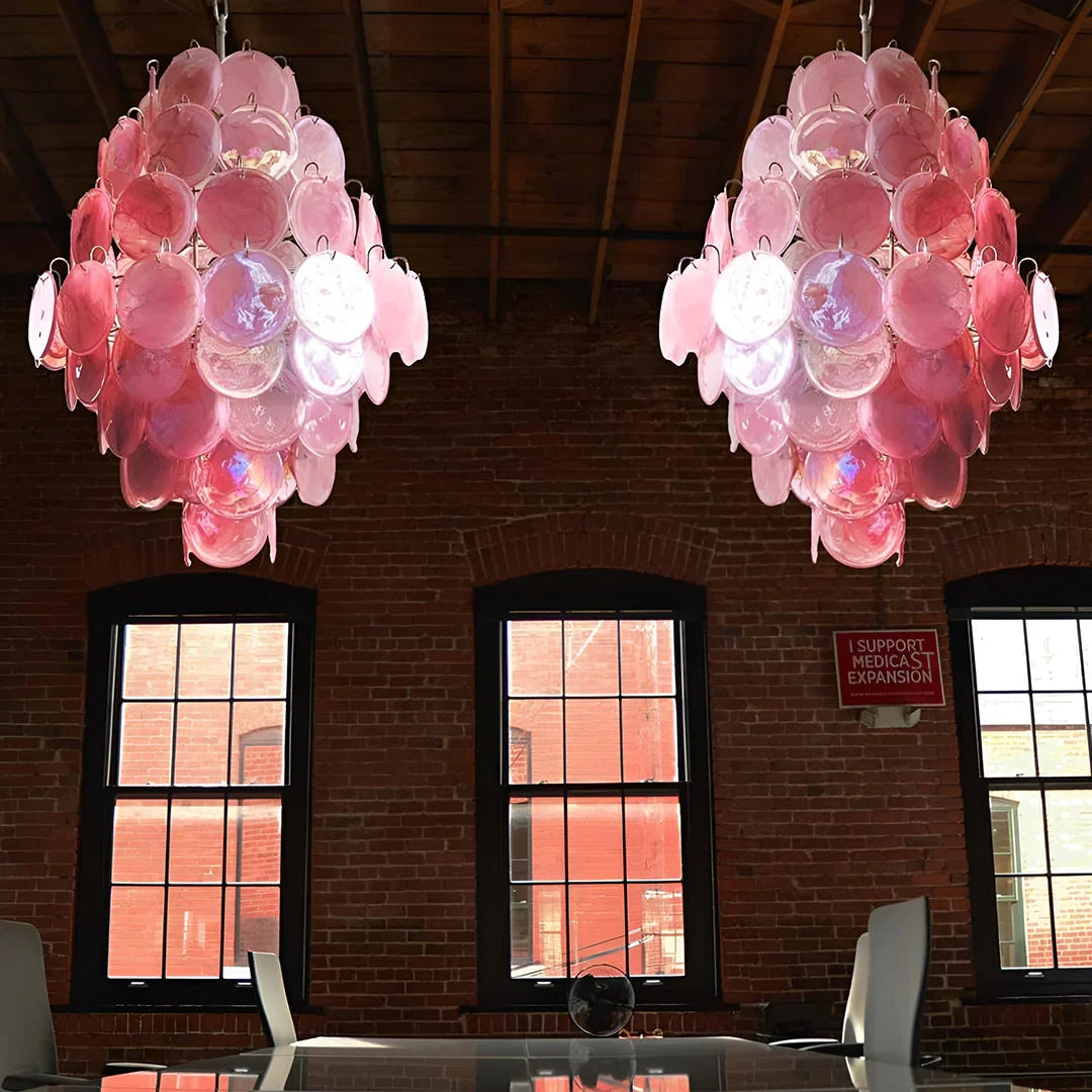 Huge Vintage Murano Pink Disks Chandelier - view 11