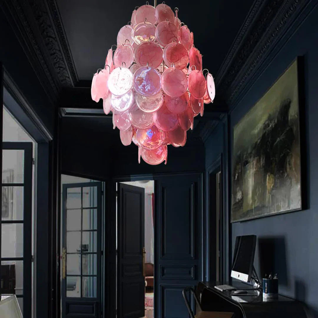 Huge Vintage Murano Pink Disks Chandelier - view 9