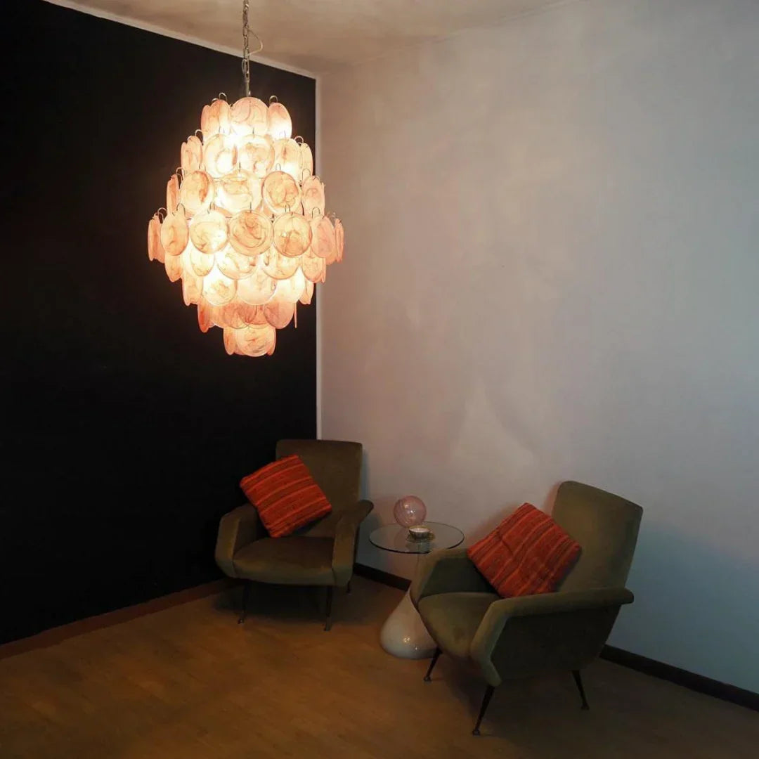 Huge Vintage Murano Pink Disks Chandelier - view 7